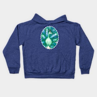 Green and Blue Swirls Watercolor Peacock Animal Portrait (Apparel & Decor) Kids Hoodie